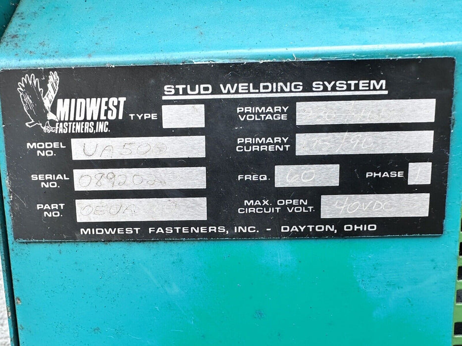 Midwest Fasteners, Inc. UA500 Stud Welding System Syd Welder Nelson
