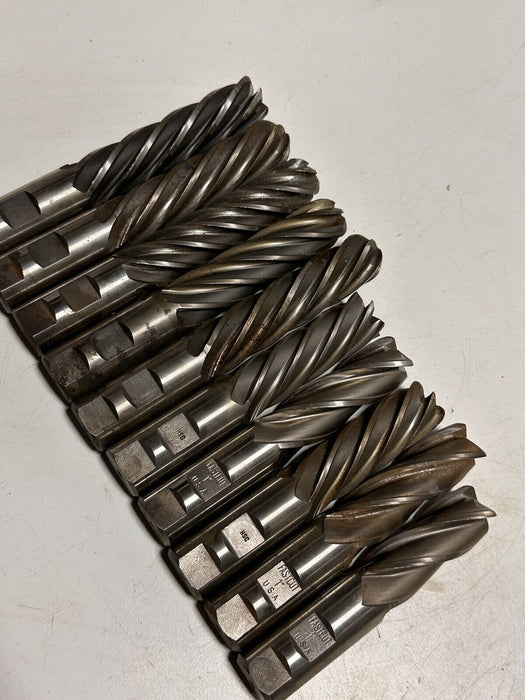 LOT OF 10 ASSORTED END MILLS  1” X 3” X 5-1/4” And Bigger Made In USA
