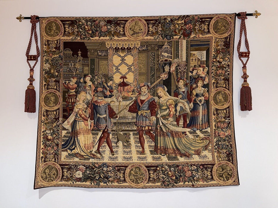 Italian Hand Woven 100% Wool Florentine  Tapestry 55” x 63” With Tassels