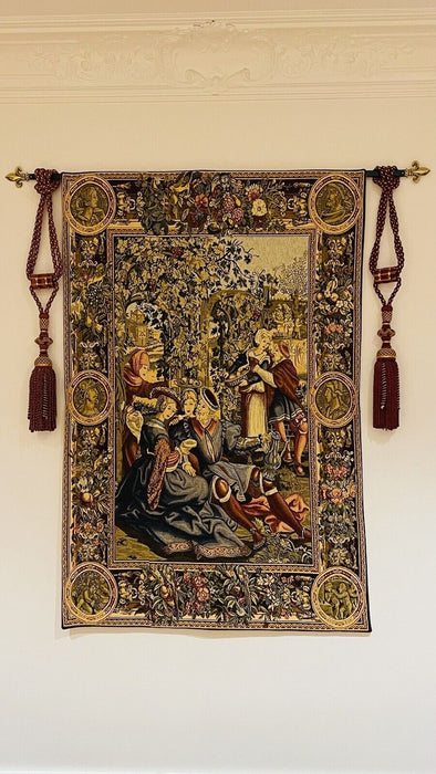 Italian Hand Woven 100% Wool Florentine  Tapestry 55” x 36” With Tassels
