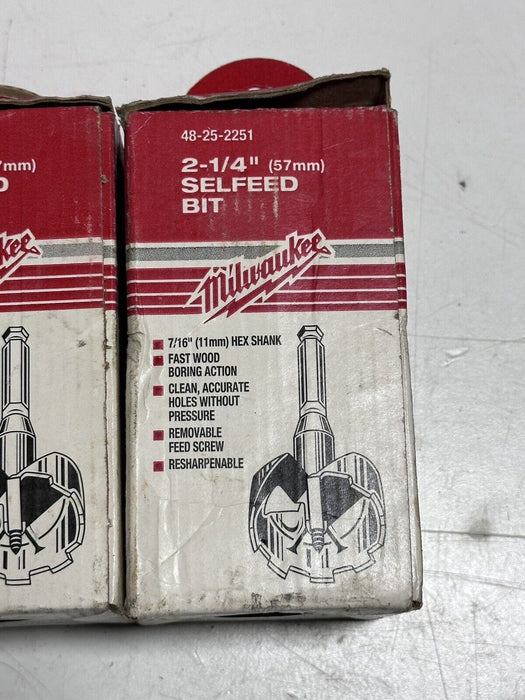 MILWAUKEE Boring Drill Bit 2 1/4" & 1-1/8” Self Feed Selffeed Wood 48-25-2251