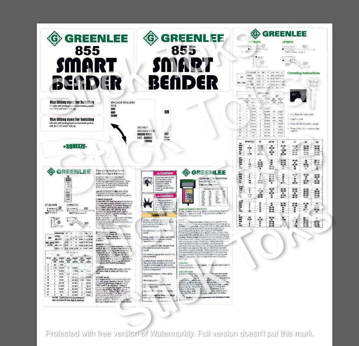 Greenlee 855 Smart Bender Decal Set